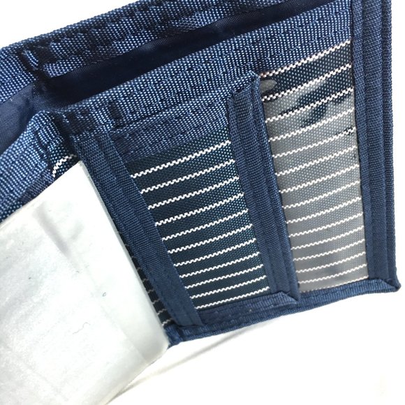 VTG 80'S Blue White Stripe Nylon Tri Fold Wallet NOS - Picture 4 of 5